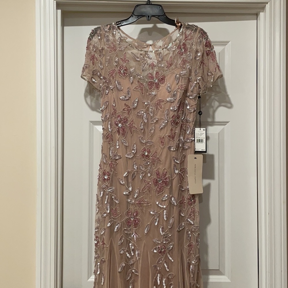 Adrianna Papell floral beaded godet gown